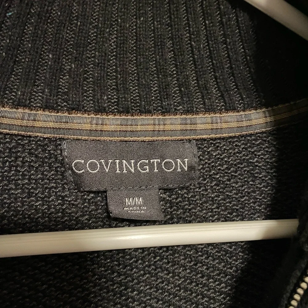 Covington Black Quarter Zip Mock Neck Sweater Men’s Medium Ribbed Pullover Knit